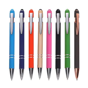 Caneta esferográfica multifuncional 2 em 1 com caneta stylus para tela de toque macio e canetas esferográficas de metal com logotipo personalizado