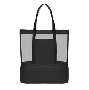 Bolsa de Playa Tipo Cubo con Doble Capa de Malla de Nailon, Cierre Abierto, Diseño a Rayas y Compartimento Refrigerante en la Parte Inferior para el Verano - Product Image 3