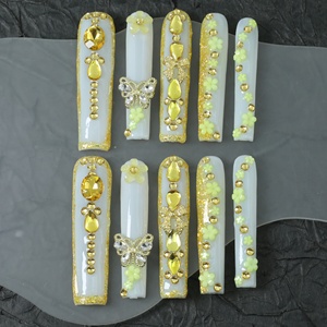 Uñas Postizas Acrílicas Reutilizables Hechas a Mano al por Mayor, 10 Piezas, Modelo Cuadrado con Patrón Artificial - Product Image 4