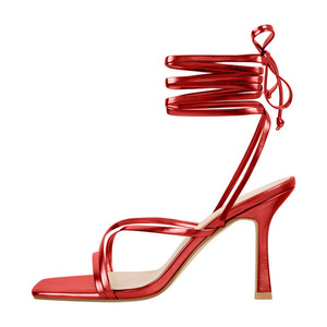 Sandales à talons hauts pour femme, grande taille 46, imprimé multicolore, bout ouvert, à bride cheville, à lacets croisés, coupe large - Product Image 5