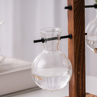 Vase en verre simple avec cadre en bois, bouteille hydroponique, vase transparent, plantes vertes, décoration de luxe, vase à fleurs en verre