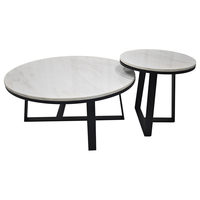Ensemble de tables d'appoint modernes en 2 pièces, base géométrique en fer, plateau en marbre