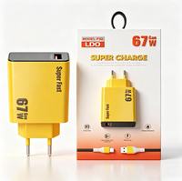 Chargeur de téléphone portable rapide 67W QC3.0, chargeur de voyage USB QC 3.0 avec câble USB, adaptateur secteur USB à charge rapide 67W
