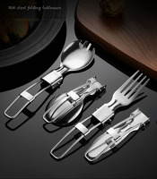 Ensemble de couteau, fourchette et cuillère pliables pratiques pour le camping en plein air, cuillère à salade, vaisselle de voyage pour le camping