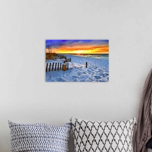 Pintura Decorativa en Lienzo con Marco de Paisaje de Playa al Atardecer Rojo, Decoración de Oficina, Impresiones para Sala de Estar - Product Image 3