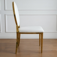 Chaise de banquet de luxe en acier inoxydable doré, dossier rond solide, revêtement blanc, pour mariage, hôtel, villa, salle à manger