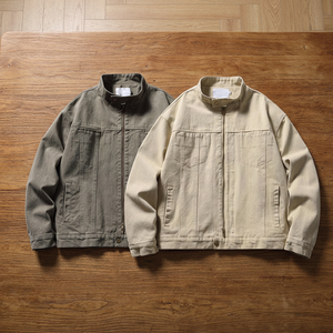 Men's High Quality Vintage Work <b>Jacket</b> Stand Plain Cotton Heavy Canvas <b>Chore</b> <b>Jacket</b> Blank Oversized Winter Washed Zipper - Product Image 3