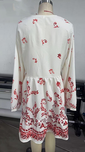 SHENZHU Nouvelle collection été 2025 – Robe courte ample à manches longues pour femme, imprimé floral rétro, col en <span class=keywords><strong>V</strong></span>, style <span class=keywords><strong>Su</strong></span> Sui, 5029104 - Product Image 3