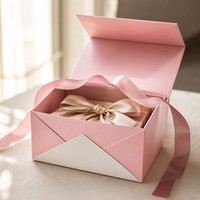 Boîte cadeau de luxe pliable rose et blanche à deux tons, emballage plat pour cosmétiques, emballage cadeau de luxe pour les fêtes, fermeture magnétique