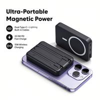 Banco de Energía Magnético de Carga Rápida de 10000mAh, 22.5W PD Inalámbrico, Cables Dobles Integrados, 5 Colores, Logotipo Personalizado, Caja Neutral, Venta al Por Mayor