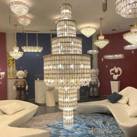 Lustre moderne de luxe personnalisé, en cristal, à plusieurs niveaux, doré, pour hall d'hôtel, escalier, plafond haut, villa, longue suspension