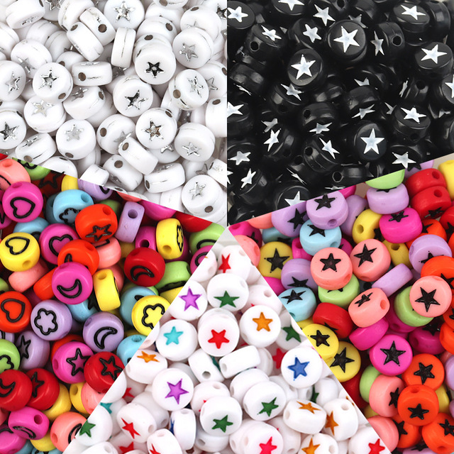 High Quality Transparent Color Loose Beads Gold Plated Carved Star and Moon Candy Color Acrylic Beads for Jewelry Making