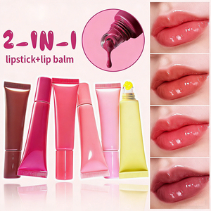Fabrik OEM ODM Kundenspezifisches Private Label Großhandel Wasserfestes 2-in-1 Set Glänzender Plumper Feuchtigkeitsspendender Lipgloss + Lippenbalsam - Product Image 4