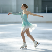 Robe de patinage artistique et de danse pour enfants et adultes, dégradé menthe et blanc, à une manche, avec strass et découpes florales au dos, pour compétition et spectacle