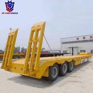Vente directe usine – Semi-<span class=keywords><strong>remorque</strong></span> surbaissée d'occasion 4 essieux 60T en acier pour transport d'excavatrices lourdes, à plancher abattable, mécanique double - Product Image 6