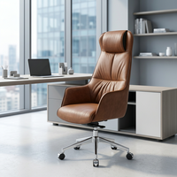 Chaise de bureau de luxe pour PDG, dossier haut, cuir PU marron, ergonomique, pivotante, réglable, chaise de bureau de direction moderne