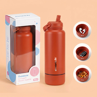 Bouteille d'eau sport portable grande capacité à double section isolée, avec poignée multifonctionnelle et conception 2-en-1 séparable