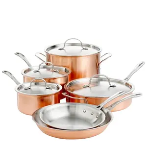 10Pcs 3ply copper clad body cookware set induction pots and pan for home kitchen cooking