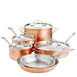 10Pcs 3ply copper clad body cookware set induction pots and pan for home kitchen cooking