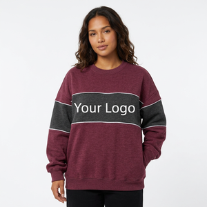 Sudadera de cuello redondo con bloques de color para mujer, otoño/invierno, hombros caídos, forro polar, logotipo personalizado, unisex, estilo retro, ropa de calle para campus - Product Image 1
