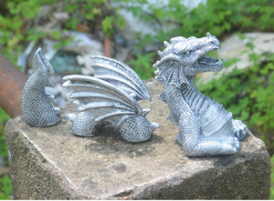 Adornos de jardín al aire libre DRD15 Figuras de animales Estatua de Dragón Volador de resina plateada negra Dragones de resina - Product Image 5