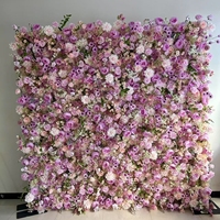 Dinding Bunga Ombre Pink Debu 8x8ft Custom, Latar Belakang 3D Realistis Mawar Sutra Gypsophila untuk Pernikahan, Photo Booth, Salon, Hari Ibu