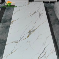Plaques de marbre floral PVC UV SPC vert doré brillant de 1220*2800 mm, 3 mm d'épaisseur, pour la décoration de cuisine, escalier, salle de bain, salon