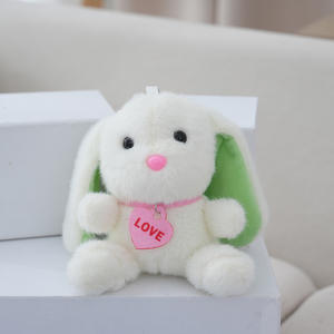 Boneka mewah kelinci duduk kecil, gantungan kunci kelinci lembut dengan liontin Tag Hati cinta untuk Hari Valentine dan Natal - Product Image 4