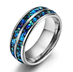 Gentdes Jewelry 8mm Silver Color Ring Tungsten Carbide Ring Colorful Crushed Opal Inlay Fine Jewelry Rings