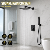 Robinet de douche mural carré avec pommeau de pluie et douchette à levier, mitigeur et inverseur, noir mat, vente en gros usine