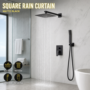 Grifo <span class=keywords><strong>de</strong></span> <span class=keywords><strong>ducha</strong></span> <span class=keywords><strong>de</strong></span> pared con cabezal cuadrado tipo lluvia y rociador <span class=keywords><strong>de</strong></span> mano, mezclador con palanca y desviador, negro mate, venta al por mayor <span class=keywords><strong>de</strong></span> fábrica - Product Image 2