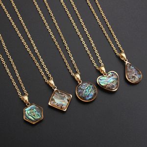 18K oro naturale Abalone conchiglia di pietra ciondolo collana Malachite onice turchese cuore/gocce d'acqua/geometria quadrata perline feste - Product Image 2