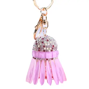 Chaveiro de diamante e badminton, enfeites de bolsa para meninas, pingente de diamante, joias, presente pequeno