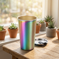 Gobelet droit en acier inoxydable 304 de 500 ml avec couvercle, idéal pour la rentrée scolaire, café, lait, thé, gobelet décontracté avec paille et couvercle
