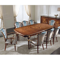 Ensemble de table à manger longue carrée dorée en bois massif sculpté à la main, style palais français de luxe, pour huit personnes