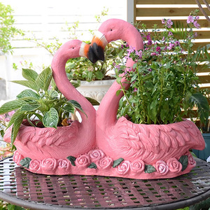 Ornement moderne flamant rose et pot de fleurs en résine créative pour décoration de jardin, de rebord de <span class=keywords><strong>fenêtre</strong></span>, de cour et de patio - Product Image 3