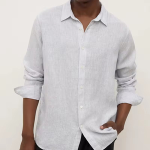 เสื้อเชิ้ตผ้าลินิน 100% สำหรับผู้ชาย แขนยาว ระบายอากาศได้ดี น้ำหนักเบา ไม่ยับง่าย เหมาะสำหรับวันหยุด สไตล์ลำลองแต่ดูดี - Product Image 1