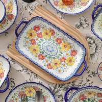 Nouvelle conception, vaisselle en céramique et porcelaine écologique personnalisable, style bohème, assiettes et bols avec motif floral pour un usage domestique