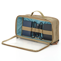 Sac de rangement pour câbles d'équipement photographique Tan avec doublure bleue contrastante, poignée supérieure, étui de voyage EDC, personnalisation de marque OEM ODM