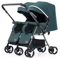 JXB Poussette de bébé double réversible en lin de haute qualité, facile à plier et à régler pour deux enfants