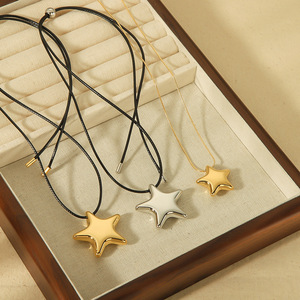 Star Pendant Necklace <b>Titanium</b> Steel 18K Gold Silver Waxed Cord <b>Chain</b> For Women Fashion Jewelry - Product Image 2