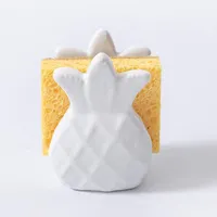 Blanc créatif ananas en céramique porte-éponge caddy pour ustensiles de cuisine
