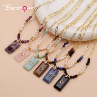Collier pendentif rectangulaire en améthyste jaune tigre avec chaîne, bijoux de guérison français, cadeaux pour femmes