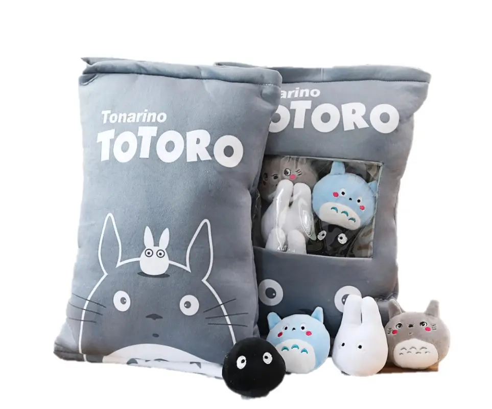 Large Size Kawaii Cute Cartoon Totoro Figure Plushie Doll Peluche Toy Snack Pocket Throw Bedtime Plush Pillow For Kids Gift