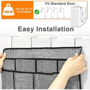 Organisateur de chaussures à suspendre sur la porte, 24 poches, support de rangement suspendu pour porte de placard, porte-chaussures, aspect lin, noir - Product Image 6