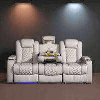 Sofá Seccional Reclinable con Luz Led de 3 Plazas, Juego Moderno de Sillones Reclinables de Cuero, Silla de Auditorio, Sofá de Cine, Muebles de Cine en Casa