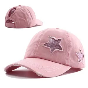 도매 2024 패션 스타 스팽글 높은 포니테일 스포츠 야구 모자 포니테일 오프닝 여성 포니테일 모자