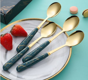 Thiết lập dao kéo chuyên bán buôn thép không gỉ nhựa Tea Spoon và Fork Set không gỉ Bộ đồ ăn sang trọng - Product Image 6