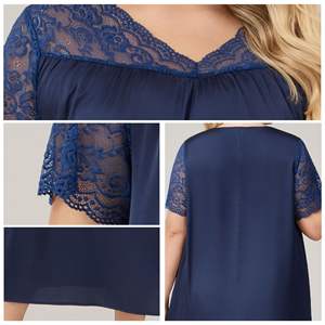 Elegante Camisón de Satén para Mujer, Talla Grande, Manga Corta, Largo, Holgado, Cintura Elástica, Color Sólido, Ropa de Dormir para el Hogar - Product Image 3