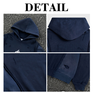 Sweat-shirt à capuche personnalisé pour homme, style patchwork vieilli, imprimé graphique, streetwear, vintage, délavé, coupe oversize, décontracté - Product Image 6